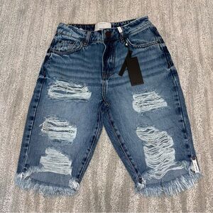 NWT One Teaspoon Longline Distressed Trucker Shorts Organic Cotton Women’s Sz 24